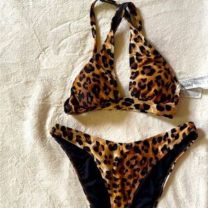 NEW two piece leopard print bathing suit/ bikini women’s size medium